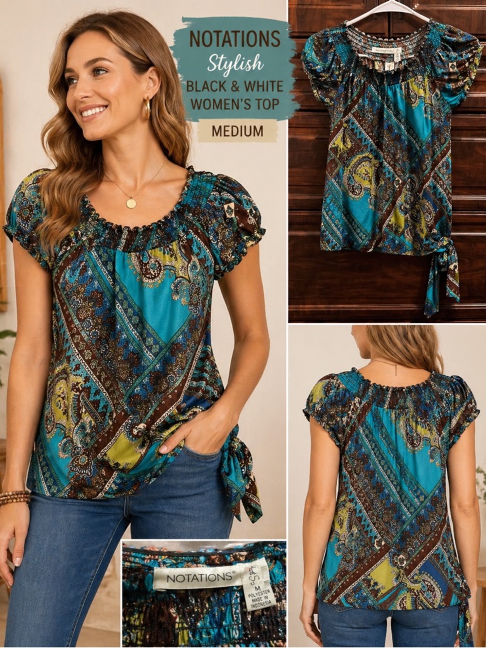 Heart soul Blue Paisley Tie-Hem Women's Top - MEDIUM